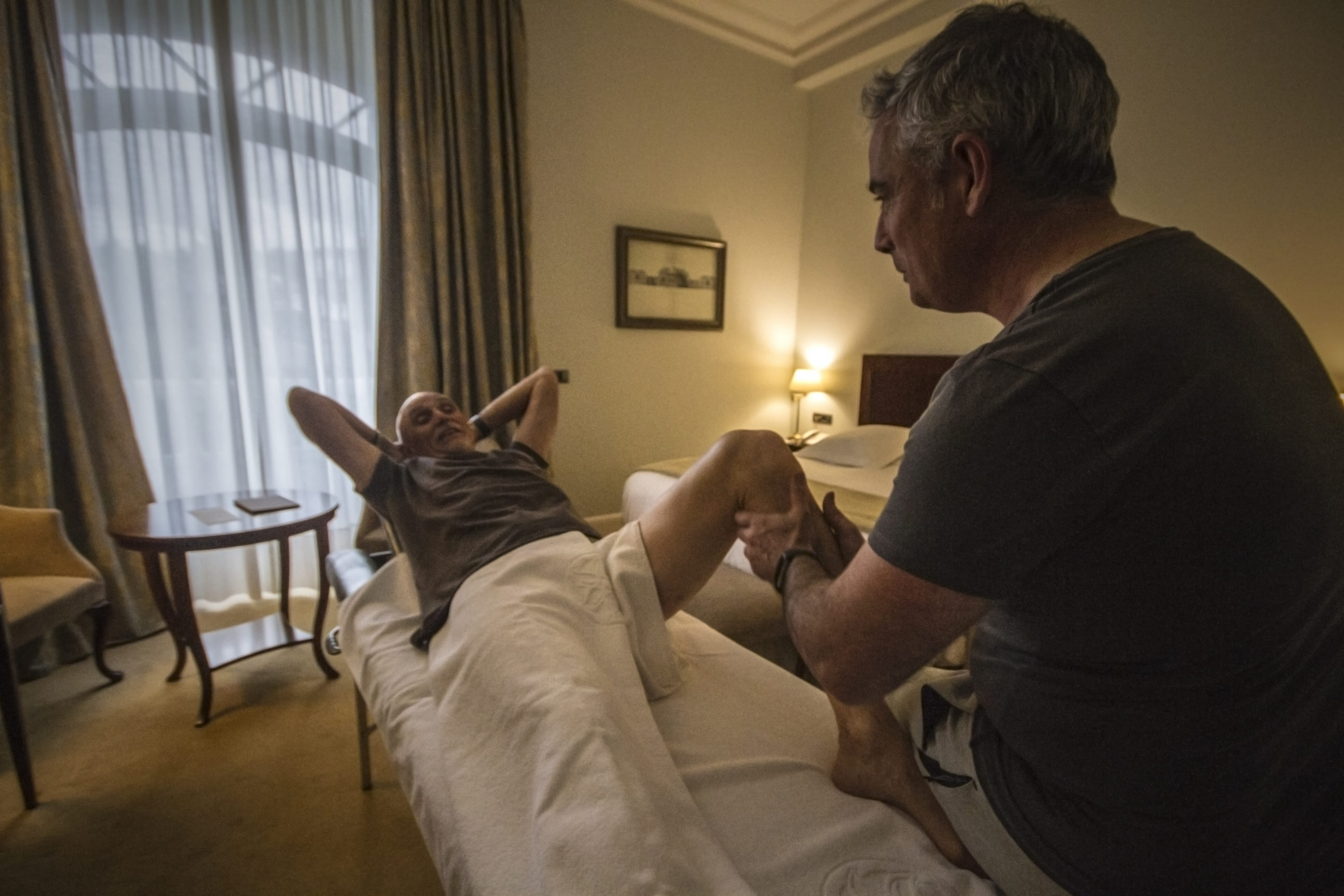 feel the experience of feeling like a professional cyclist. Recovery massage after the stages